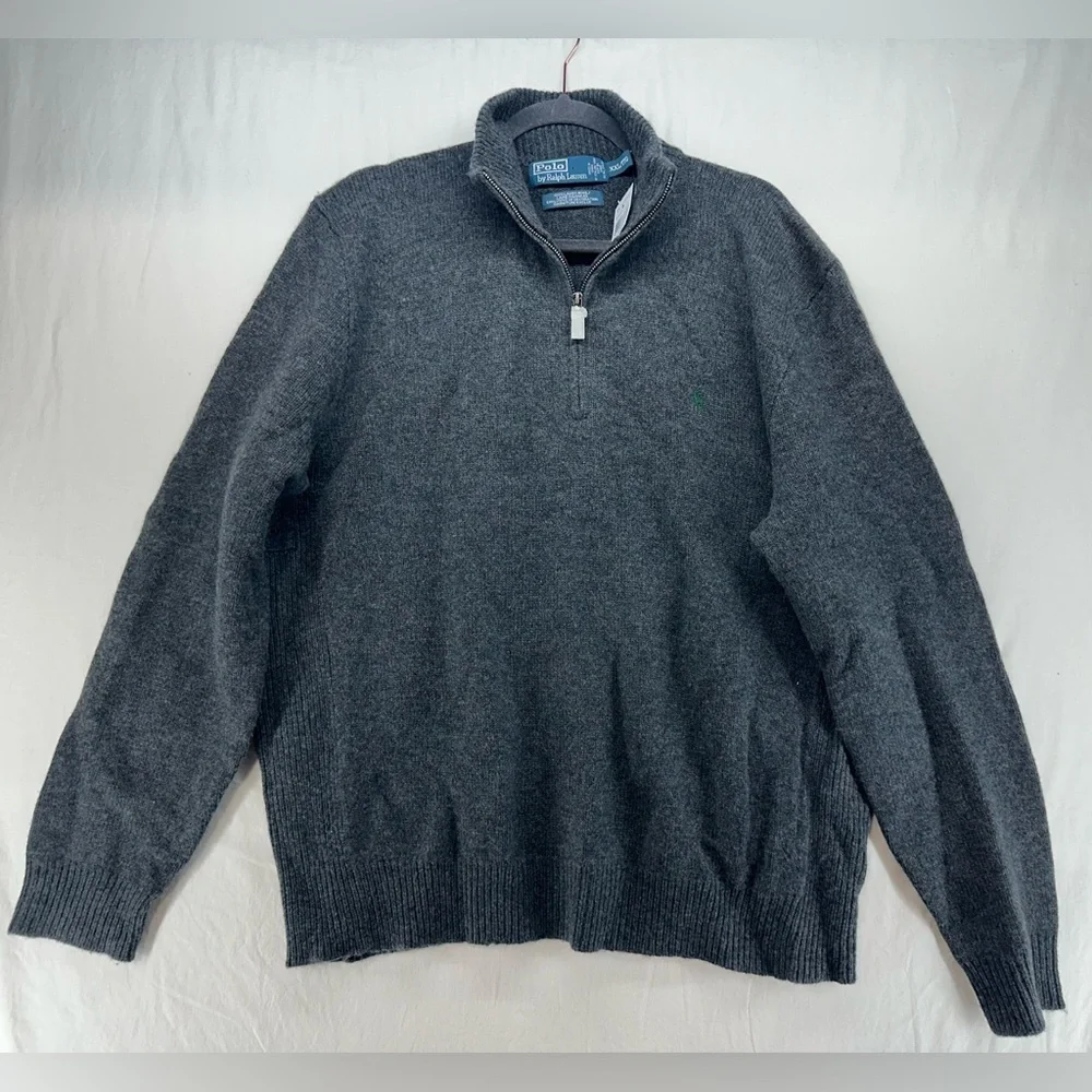 POLO RALPH LAUREN 100% Lambswool 1/4 Zip Sweater Gray Mens Size XXL New With Tag